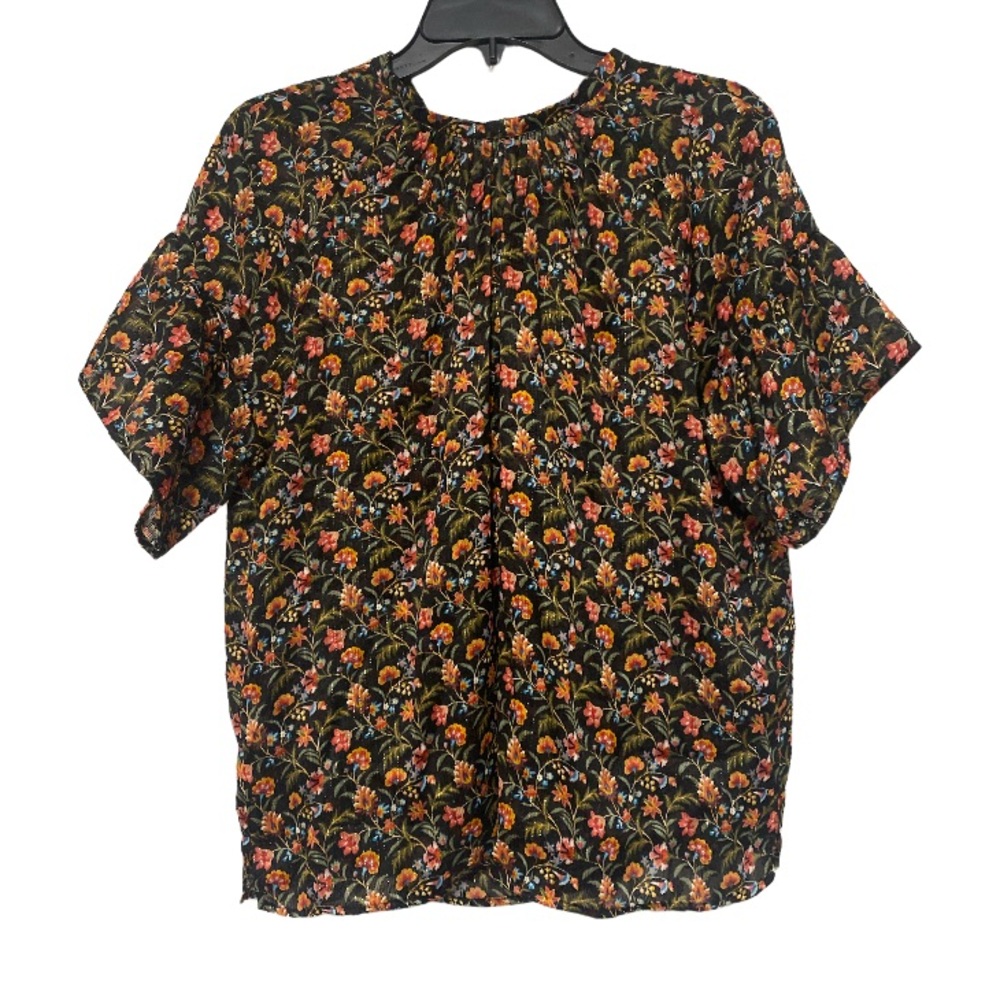 LOFT Floral Blouse - Black and Orange